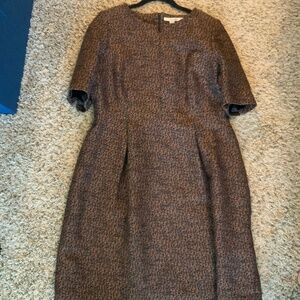 Boden Womens Dorchester Textured Tweed Pleated Fit and Flare Dress 14L